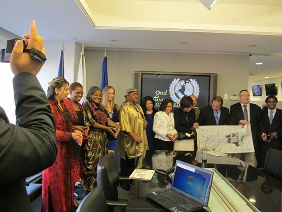1.Justina Mutale with other Award Recipients and Summit Speakers including, (Left to right): Her Royal Highness Princess Maria Amor Torres of the Philippines; African Woman of the Year 2012, Justina Mutale; Secretary and Representative of Her Imperial Majesty Empress Shebah III; His Royal Majesty King Khoebaha II Of the Nubian Khoi San Nation; Her Serene Highness Chieftain Mary Ann Lucci; Her Serene Highness Chieftain Lois Womack; His Excellency Ambassador Ben Lai and His Excellency Ambassador Isaiah Z. Chabala. United Nations Headquarters, New York