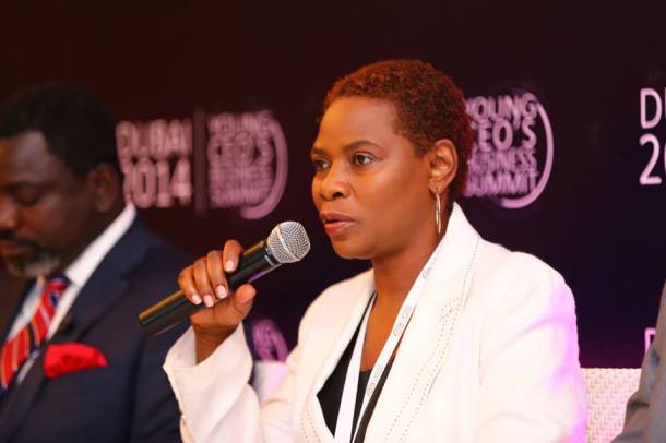 Justina Mutale addressing the Young CEO's Global Business Summit in Dubai, The United Arab Emirates