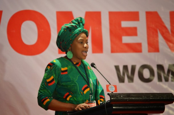 Justina Mutale speaking at the 2015 Women Economic Forum